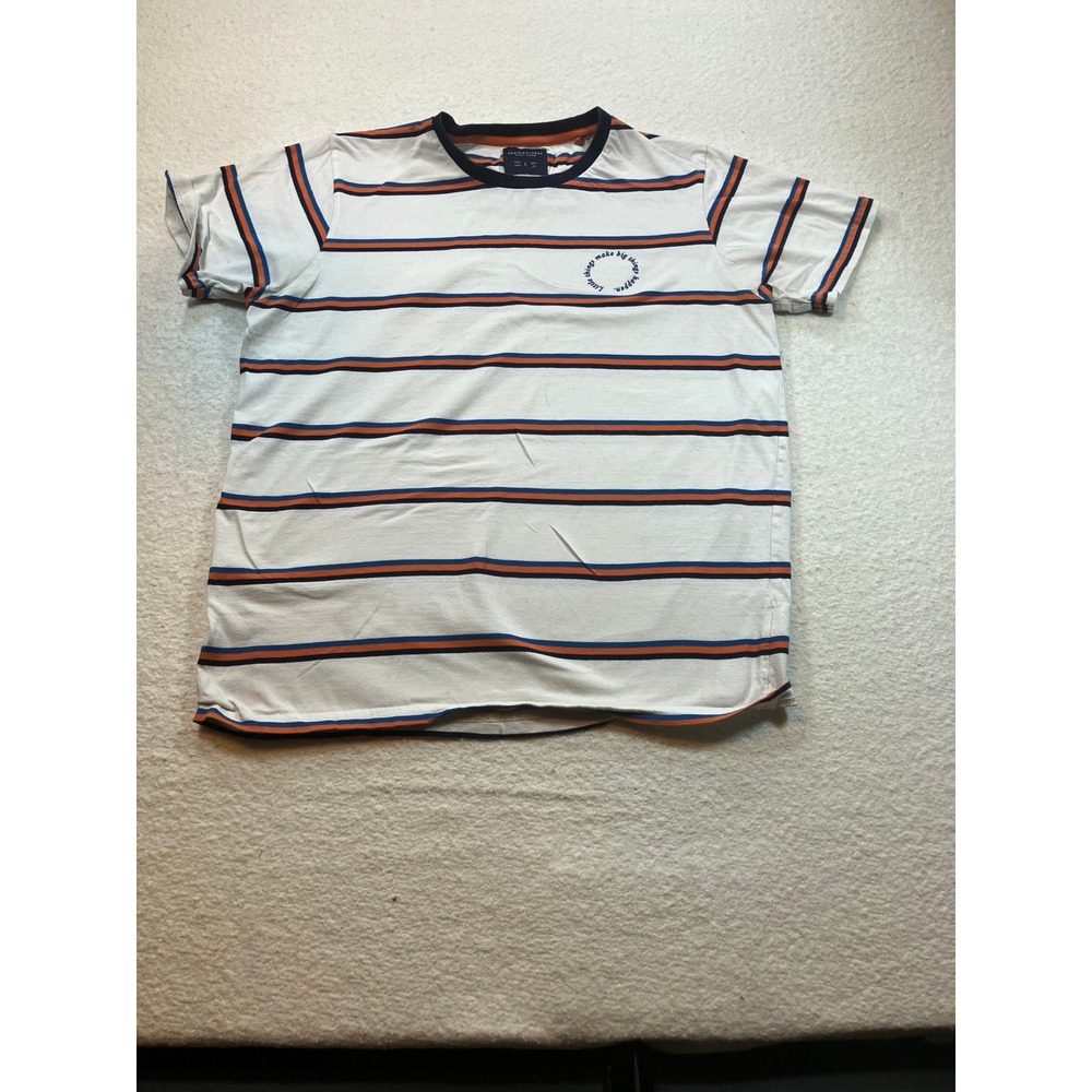 Denim and Flower‎ Ricky Singh Striped Mens T-Shirt White Navy Orange Size L